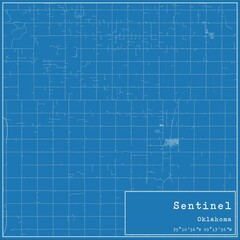 Blueprint US city map of Sentinel, Oklahoma.