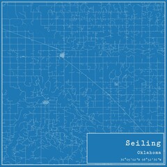 Blueprint US city map of Seiling, Oklahoma.