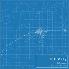 Blueprint US city map of Elk City, Oklahoma.