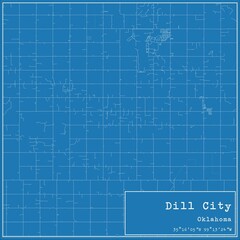 Blueprint US city map of Dill City, Oklahoma.