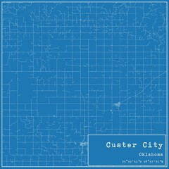 Blueprint US city map of Custer City, Oklahoma.