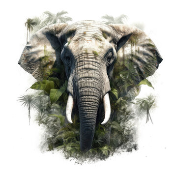 Generative ai illustration of detailed drawing illustration of a Elephant in a jungle setting.