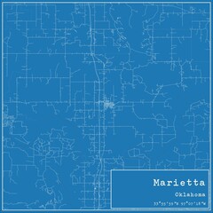 Blueprint US city map of Marietta, Oklahoma.