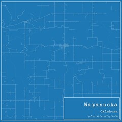 Blueprint US city map of Wapanucka, Oklahoma.