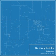 Blueprint US city map of Burneyville, Oklahoma.