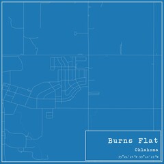 Blueprint US city map of Burns Flat, Oklahoma.