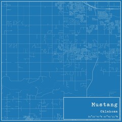 Blueprint US city map of Mustang, Oklahoma.
