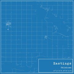 Blueprint US city map of Hastings, Oklahoma.