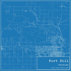 Blueprint US city map of Fort Sill, Oklahoma.