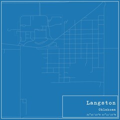 Fototapeta premium Blueprint US city map of Langston, Oklahoma.