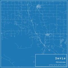 Blueprint US city map of Davis, Oklahoma.