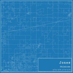 Blueprint US city map of Jones, Oklahoma.