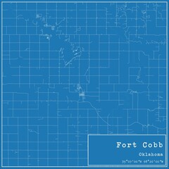 Obraz premium Blueprint US city map of Fort Cobb, Oklahoma.