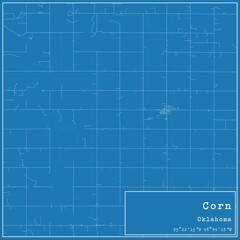 Blueprint US city map of Corn, Oklahoma.