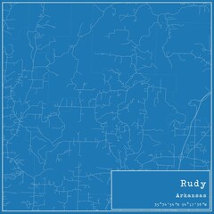 Blueprint US city map of Rudy, Arkansas. - obrazy, fototapety, plakaty
