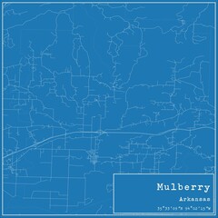 Blueprint US city map of Mulberry, Arkansas.