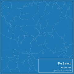 Obraz premium Blueprint US city map of Pelsor, Arkansas.