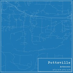 Blueprint US city map of Pottsville, Arkansas.
