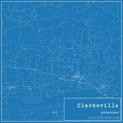 Blueprint US city map of Clarksville, Arkansas.