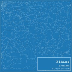 Blueprint US city map of Elkins, Arkansas.