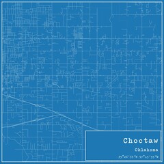 Blueprint US city map of Choctaw, Oklahoma.