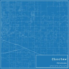 Obraz premium Blueprint US city map of Choctaw, Oklahoma.