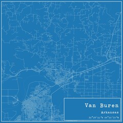 Blueprint US city map of Van Buren, Arkansas.