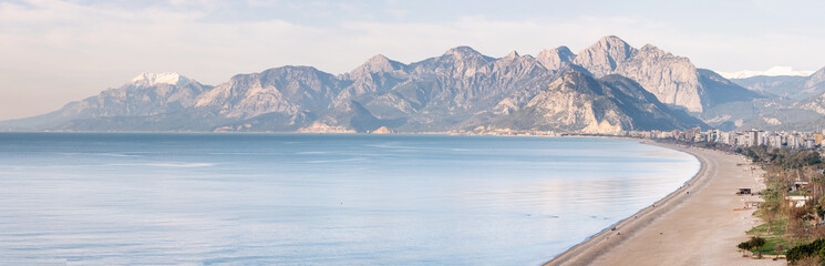 Aerial view of Konyaalti municipal beach in Antalya city, Turkiye