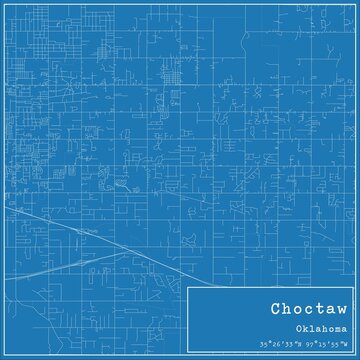Blueprint US city map of Choctaw, Oklahoma.