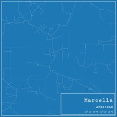 Blueprint US city map of Marcella, Arkansas.