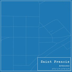 Blueprint US city map of Saint Francis, Arkansas.