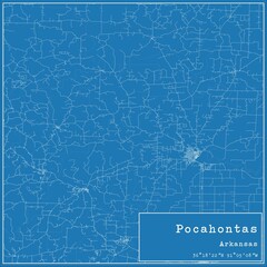 Blueprint US city map of Pocahontas, Arkansas.