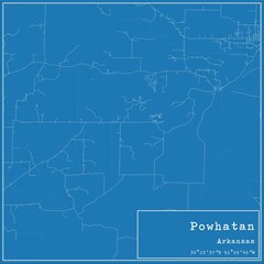 Fototapeta premium Blueprint US city map of Powhatan, Arkansas.