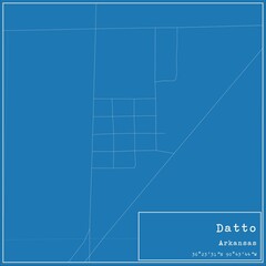 Fototapeta premium Blueprint US city map of Datto, Arkansas.