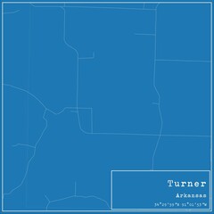 Blueprint US city map of Turner, Arkansas.