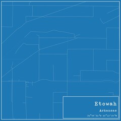 Blueprint US city map of Etowah, Arkansas.