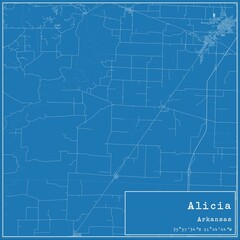 Blueprint US city map of Alicia, Arkansas.