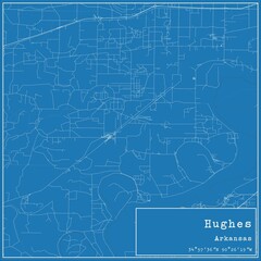 Blueprint US city map of Hughes, Arkansas.