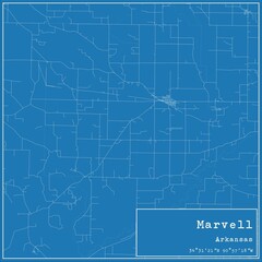 Blueprint US city map of Marvell, Arkansas.