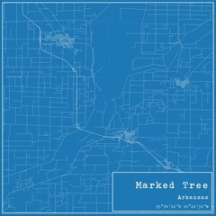 Blueprint US city map of Marked Tree, Arkansas. - obrazy, fototapety, plakaty