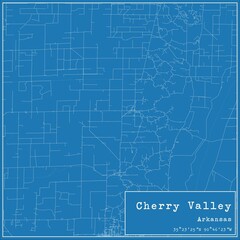 Blueprint US city map of Cherry Valley, Arkansas.