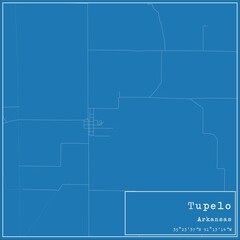 Blueprint US city map of Tupelo, Arkansas.