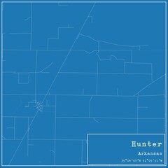 Blueprint US city map of Hunter, Arkansas.