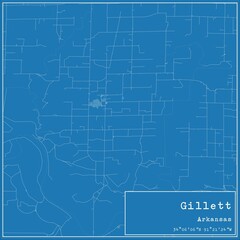 Blueprint US city map of Gillett, Arkansas.