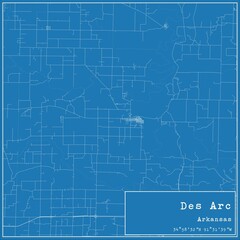 Blueprint US city map of Des Arc, Arkansas.
