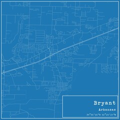 Blueprint US city map of Bryant, Arkansas.