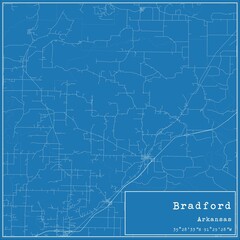 Blueprint US city map of Bradford, Arkansas.