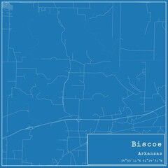 Blueprint US city map of Biscoe, Arkansas.