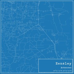 Blueprint US city map of Hensley, Arkansas.