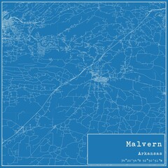 Blueprint US city map of Malvern, Arkansas.